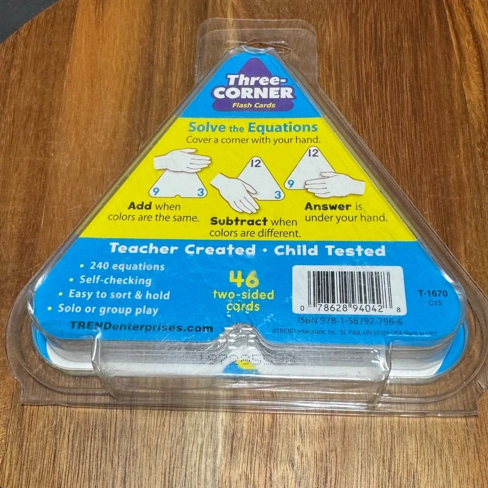 Trend Enterprises Three-Corner Flash Cards Addition Subtraction Math Facts 0-12